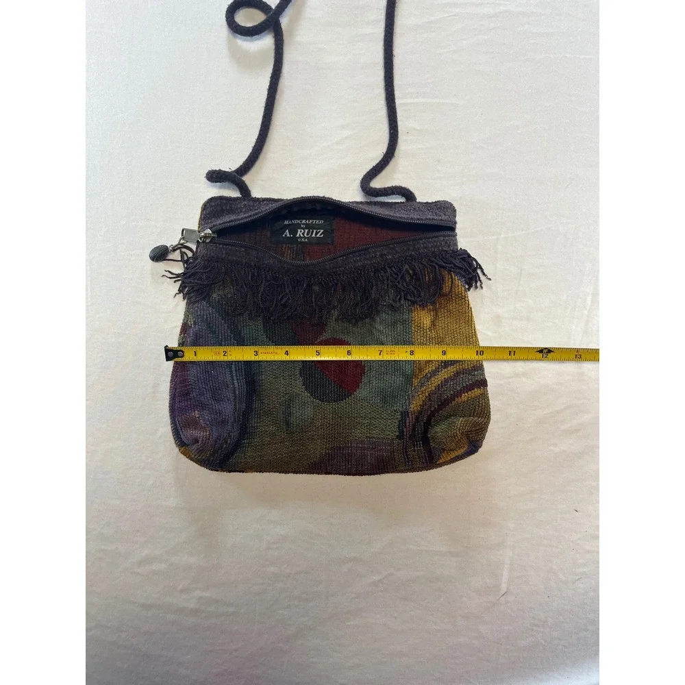 A. Ruiz Handcrafted USA Woven Tapestry Crossbody Bag Fringe Boho Multicolor 8x10